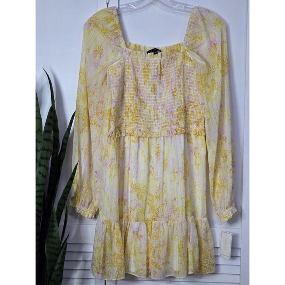 1.State Women's Blouson Sleeve Square Neck Floral Smocked Dress NWT Medium - Picture 2 of 9